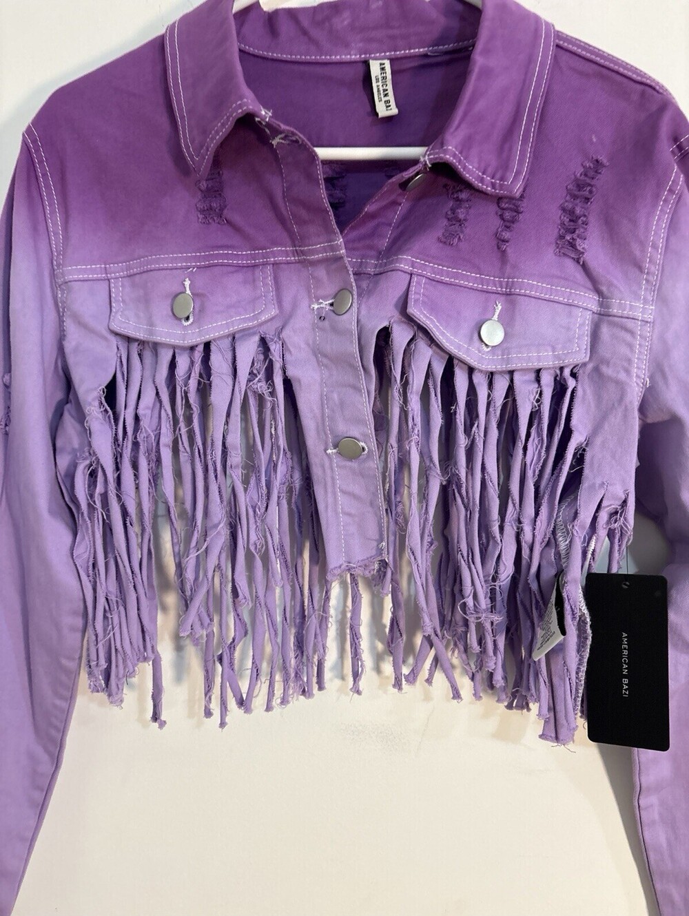 NWT American Bazi Fringe Cropped Lavender Jacket, Women’s Large , RJK-20179 New - Picture 6 of 11